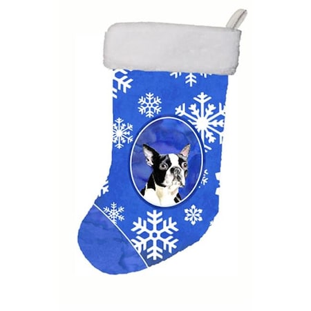 Carolines Treasures SC9360-CS 11 X 18 In. Boston Terrier Winter Snowflakes Christmas Stocking